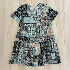 Blue Patchwork Babydoll Dress